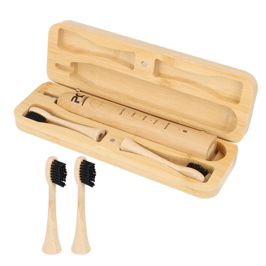 brosse à dents électrique en bambou Pulse Care avec coffret de rangement et têtes de rechange