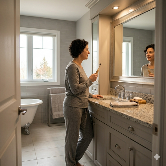 femme se brossant les dents dans une salle de bain