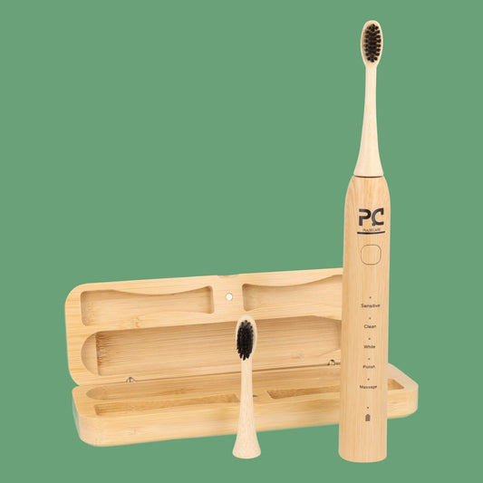 brosse à dents électrique en bambou Pulse Care avec coffret de rangement et tête de recharge