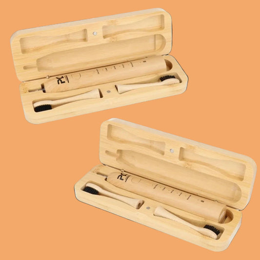 brosse à dents électrique écologique en bambou Pulse Care avec coffret de rangement en bambou
