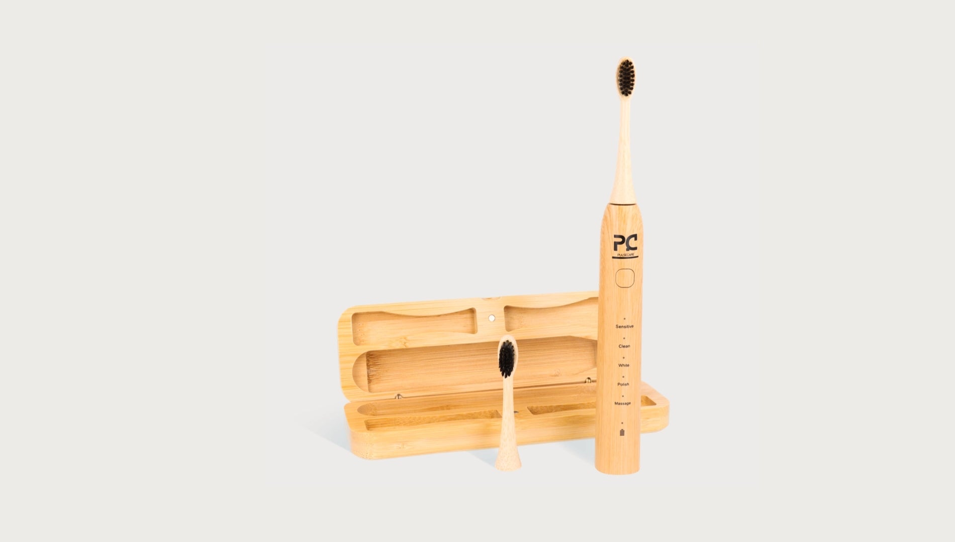Brosse à dents électrique en bambou Pulse Care avec tête rechargeable et support en bambou