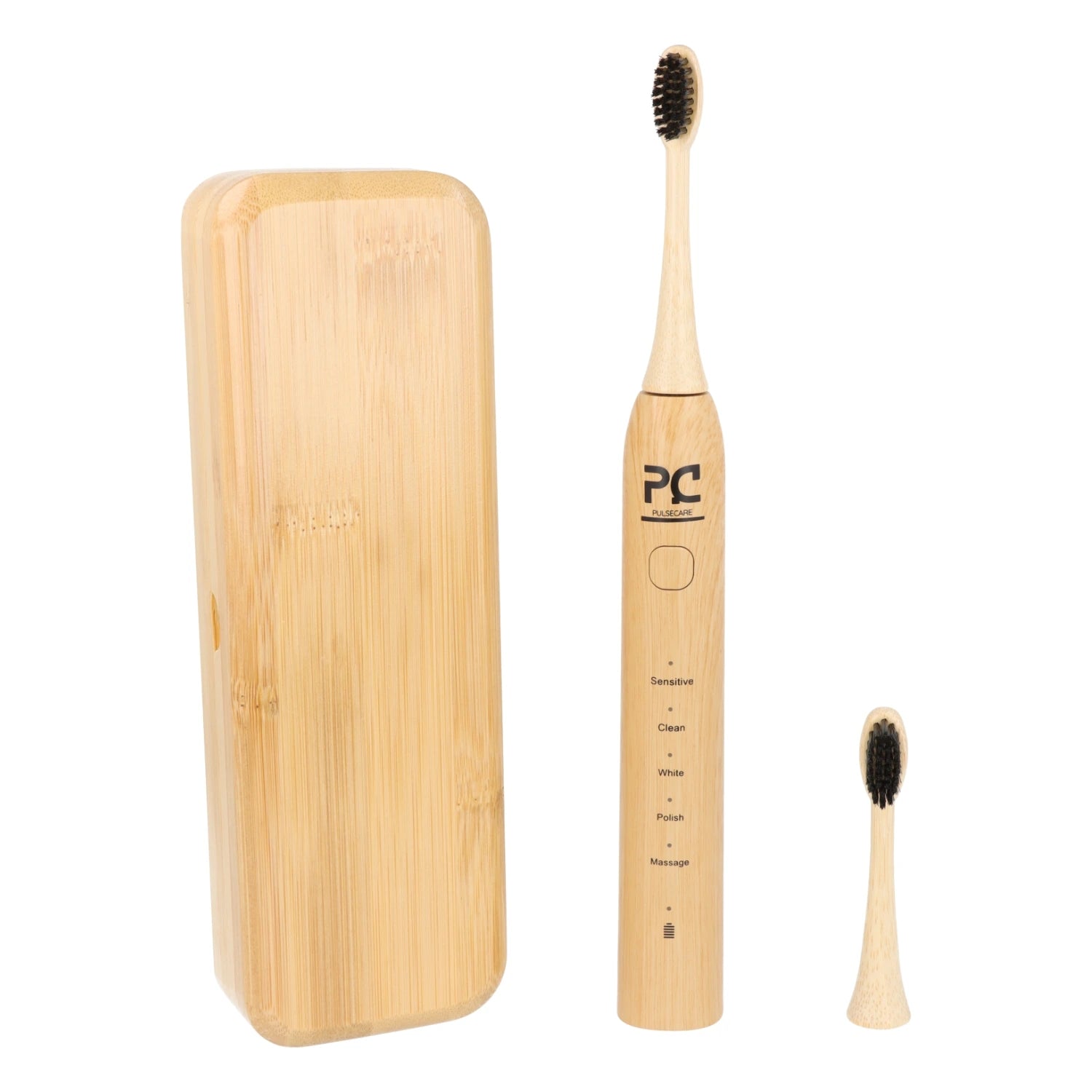 brosse à dents électrique en bambou Pulse Care avec coffret de rangement et tête de rechange en nylon