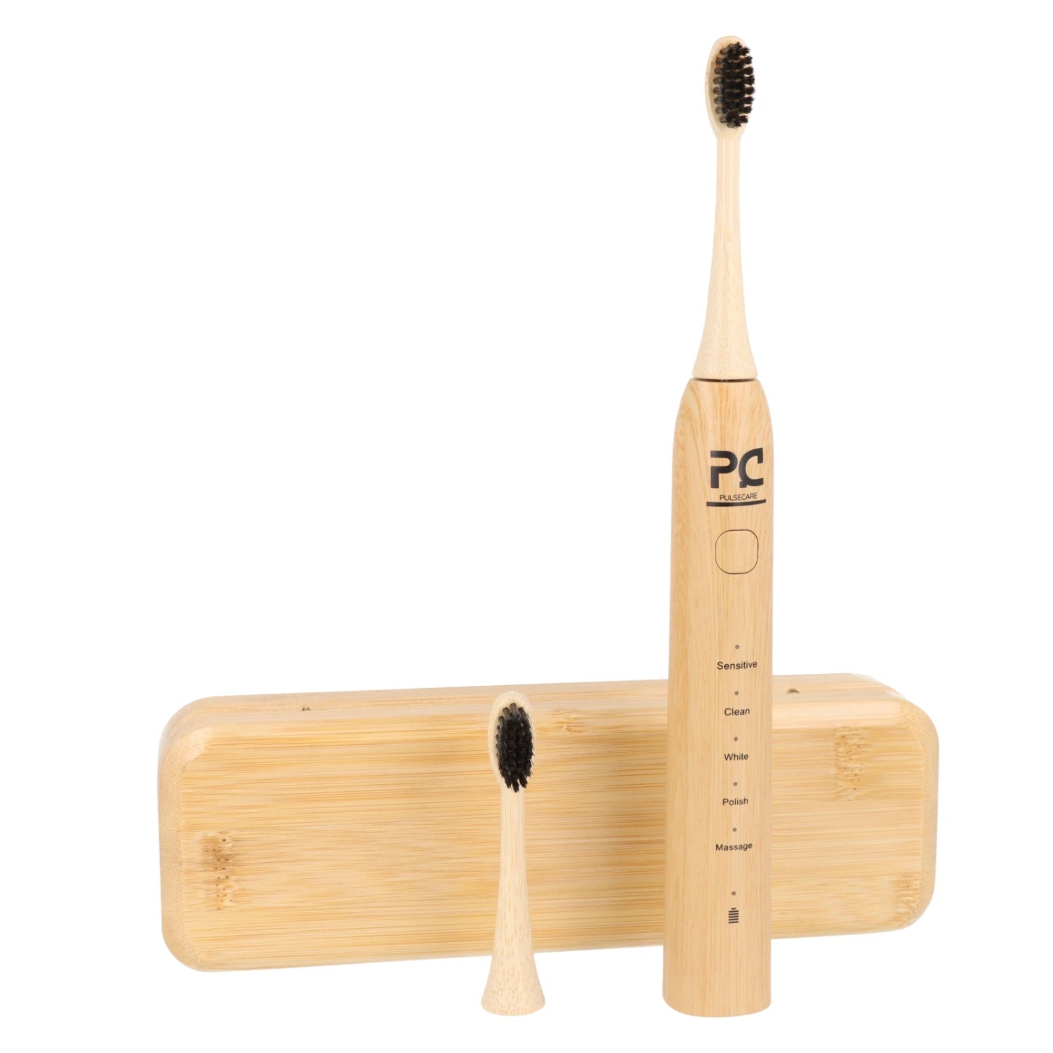 brosse à dents électrique en bambou Pulse Care avec tête en nylon et coffret de rangement