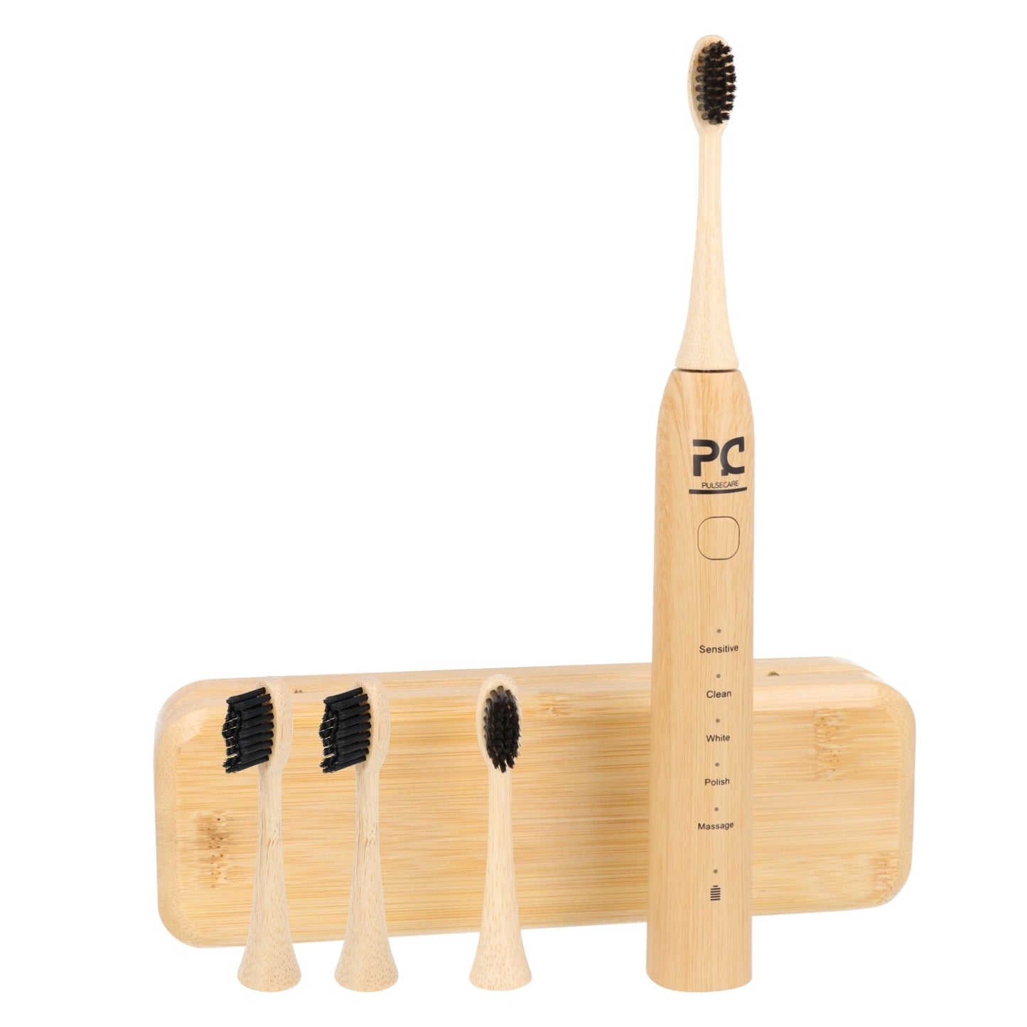 brosse à dents électrique en bambou Pulse Care avec trois têtes de rechange et coffret