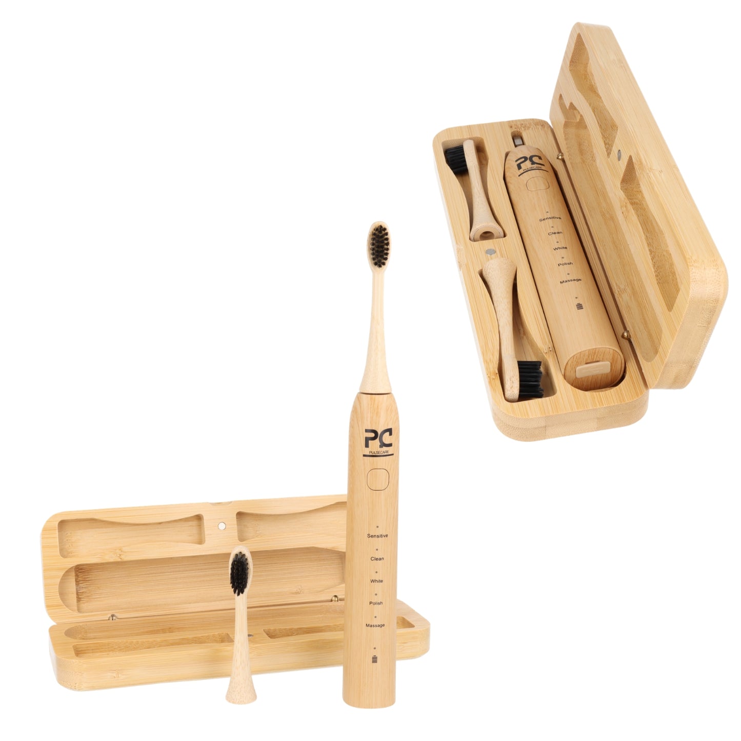 ensemble brosse à dents électrique écologique Pulse Care avec coffret de rangement en bambou