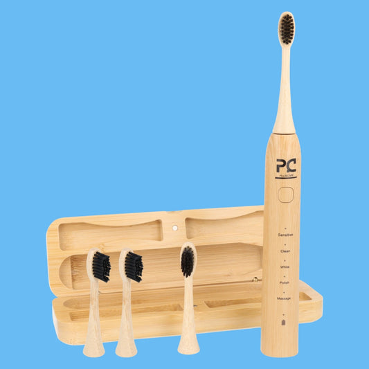 pack découverte brosse à dents électrique en bambou Pulse Care avec coffret et têtes de rechange
